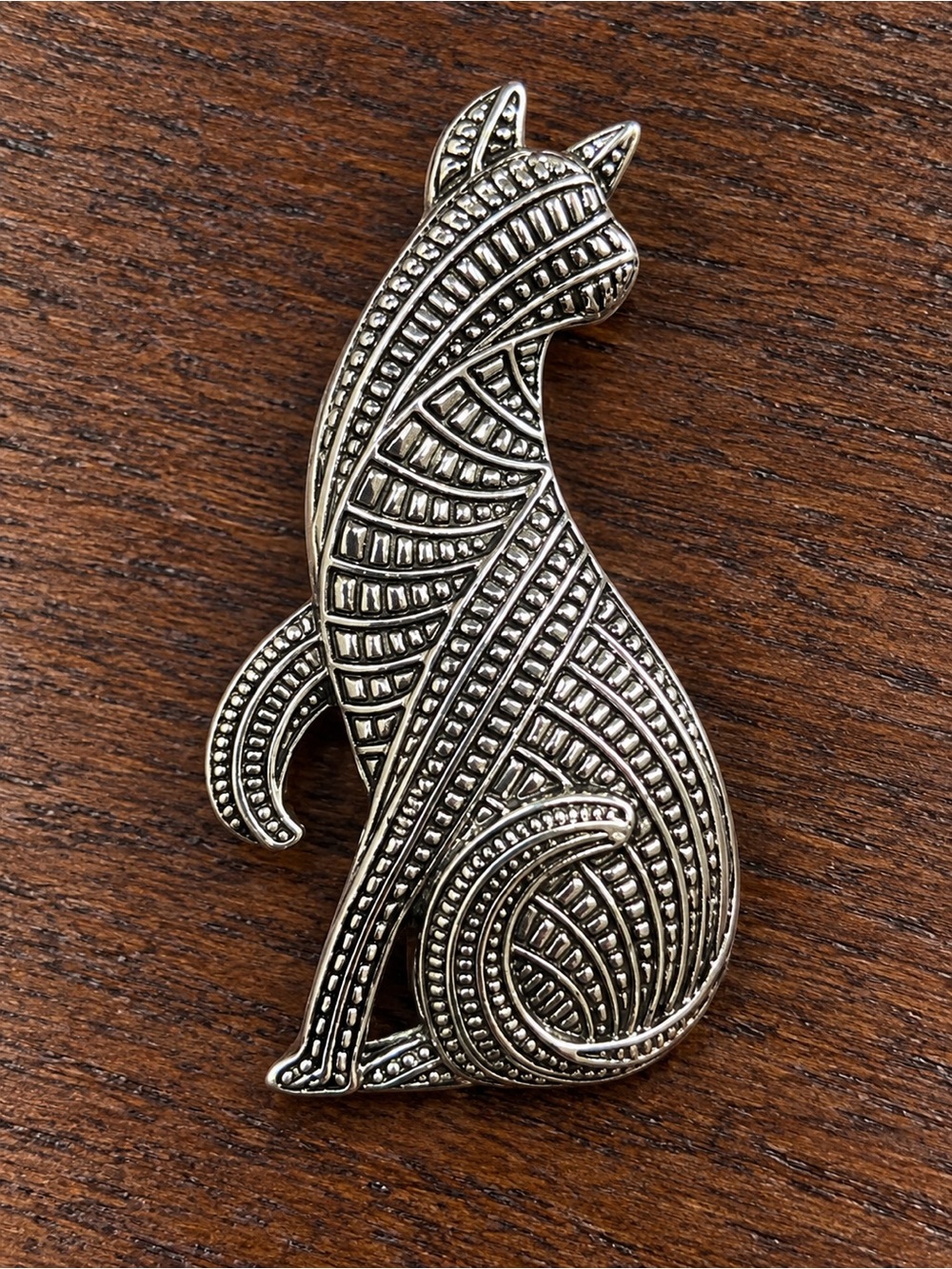 Silver Tone Cat Brooch – 3.5” x 1.5”